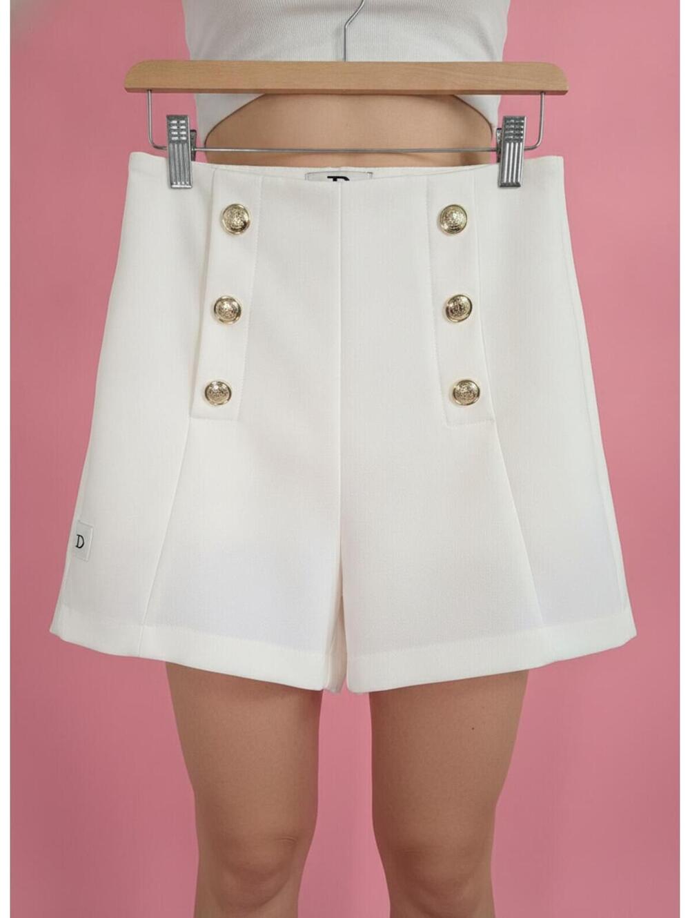 ZARA White High-Waisted Shorts with Gold Buttons - Size M US